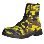 Yellow Brown And Black Camouflage Print Backpack