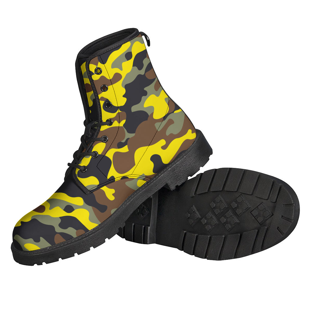 Yellow Brown And Black Camouflage Print Backpack