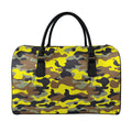 Yellow Brown And Black Camouflage Print Leather Duffel Bag