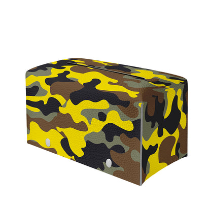 Yellow Brown And Black Camouflage Print Leather Tissue Box Cover
