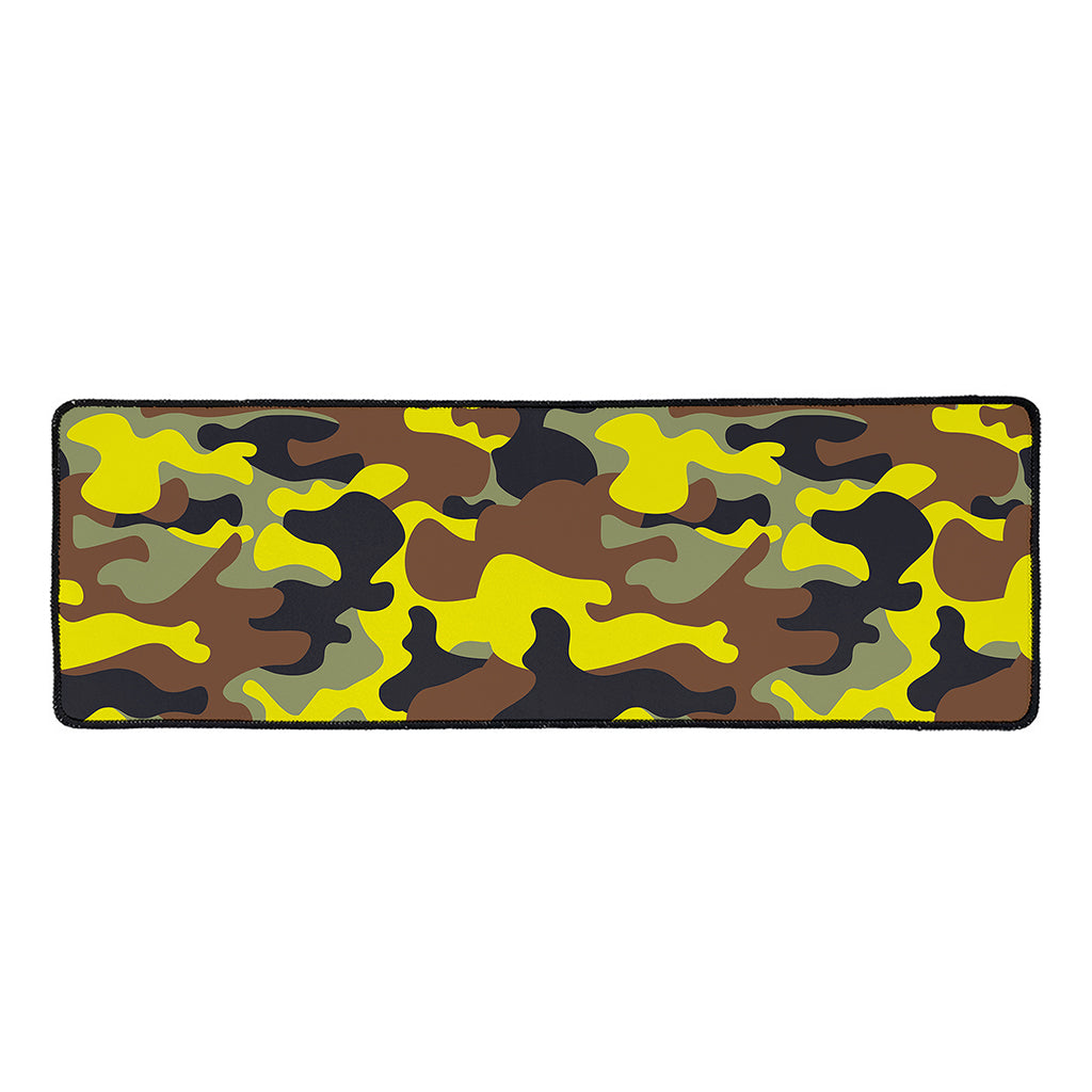 Yellow Brown And Black Camouflage Print Long Kitchen Mat