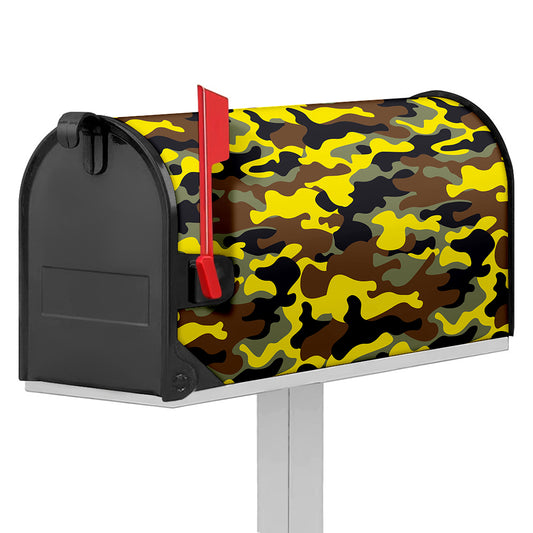 Yellow Brown And Black Camouflage Print Mailbox Cover