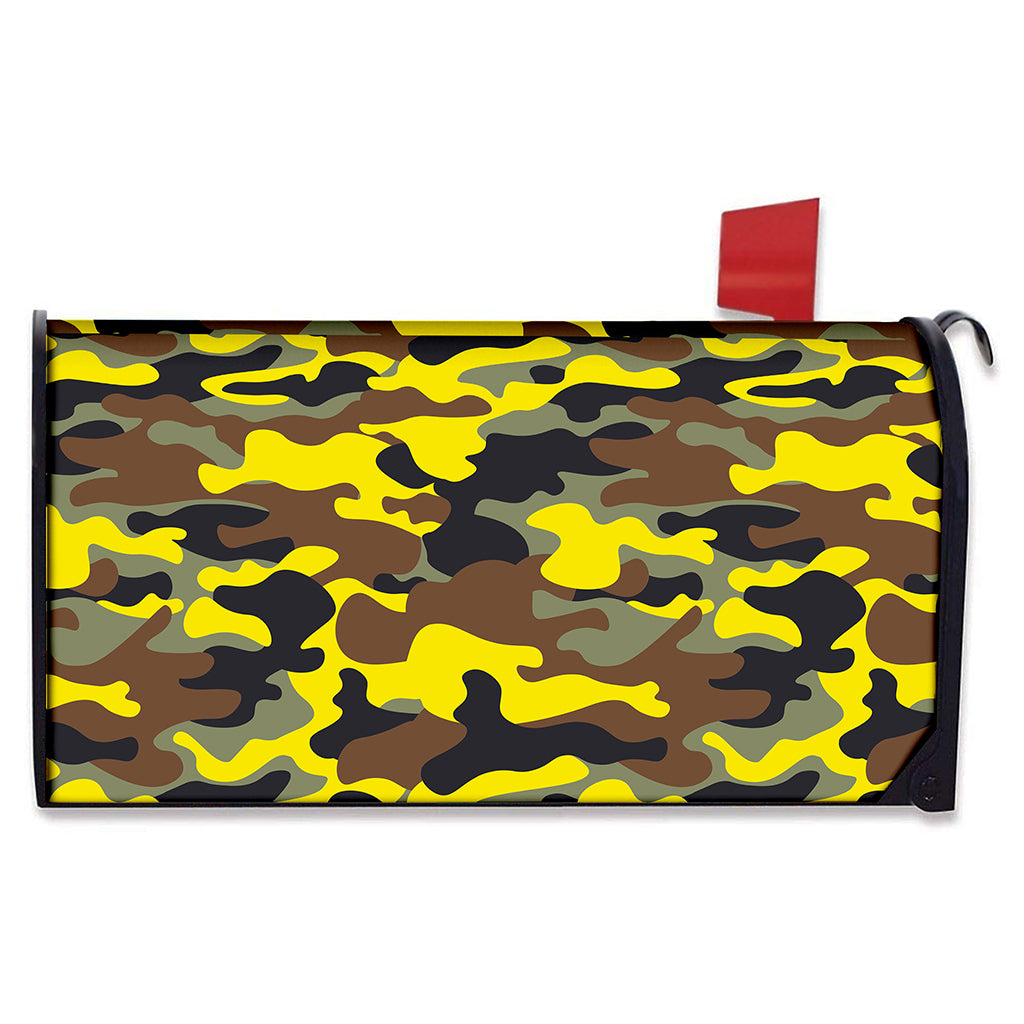 Yellow Brown And Black Camouflage Print Mailbox Cover