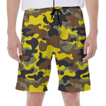 Yellow Brown And Black Camouflage Print Men's Beach Shorts