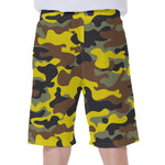 Yellow Brown And Black Camouflage Print Men's Beach Shorts