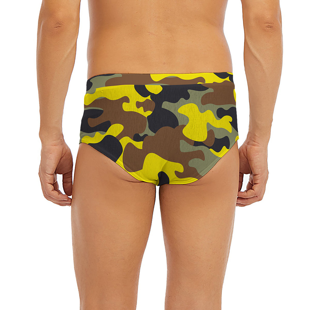 Yellow Brown And Black Camouflage Print Men's Briefs