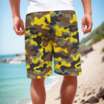 Yellow Brown And Black Camouflage Print Men's Cargo Shorts