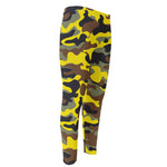 Yellow Brown And Black Camouflage Print Men's Compression Pants