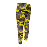 Yellow Brown And Black Camouflage Print Men's Compression Pants