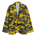 Yellow Brown And Black Camouflage Print Men's Cotton Blazer