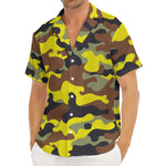 Yellow Brown And Black Camouflage Print Men's Deep V-Neck Shirt