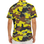 Yellow Brown And Black Camouflage Print Men's Deep V-Neck Shirt
