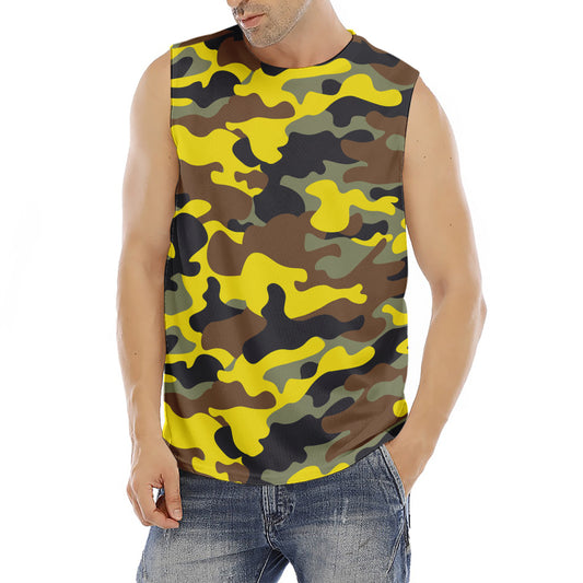 Yellow Brown And Black Camouflage Print Men's Fitness Tank Top