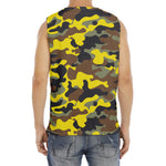 Yellow Brown And Black Camouflage Print Men's Fitness Tank Top