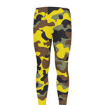 Yellow Brown And Black Camouflage Print Men's leggings