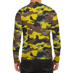 Yellow Brown And Black Camouflage Print Men's Long Sleeve Rash Guard