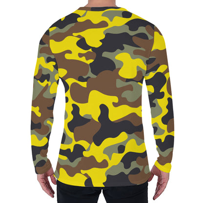Yellow Brown And Black Camouflage Print Men's Long Sleeve T-Shirt