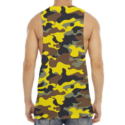Yellow Brown And Black Camouflage Print Men's Muscle Tank Top