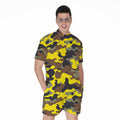 Yellow Brown And Black Camouflage Print Men's Romper