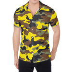 Yellow Brown And Black Camouflage Print Men's Shirt