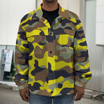 Yellow Brown And Black Camouflage Print Men's Shirt Jacket