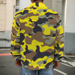 Yellow Brown And Black Camouflage Print Men's Shirt Jacket