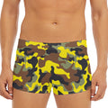 Yellow Brown And Black Camouflage Print Men's Short Boxer Briefs