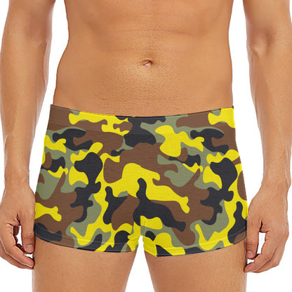 Yellow Brown And Black Camouflage Print Men's Short Boxer Briefs