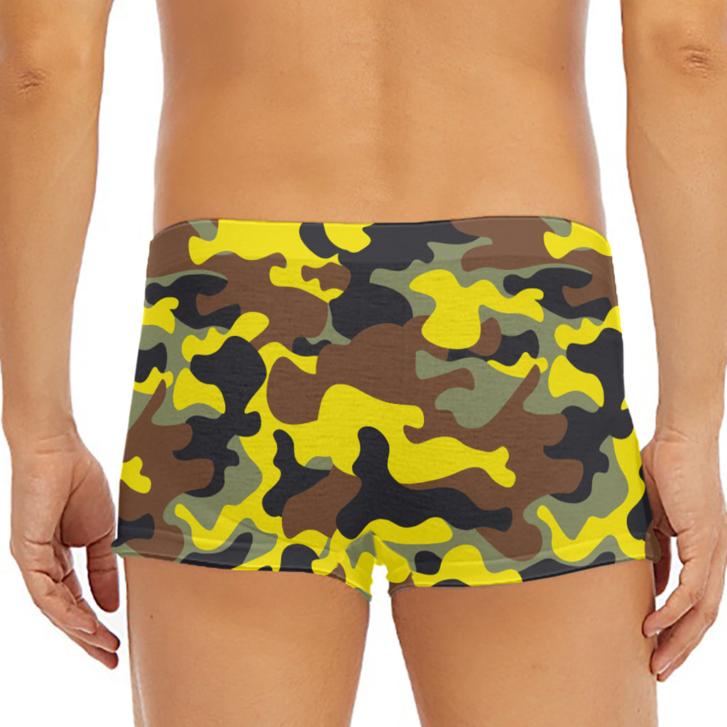 Yellow Brown And Black Camouflage Print Men's Short Boxer Briefs