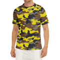 Yellow Brown And Black Camouflage Print Men's Short Sleeve Rash Guard