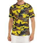 Yellow Brown And Black Camouflage Print Men's Short Sleeve Rash Guard