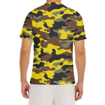 Yellow Brown And Black Camouflage Print Men's Short Sleeve Rash Guard