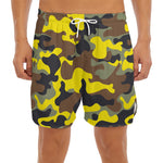 Yellow Brown And Black Camouflage Print Men's Split Running Shorts