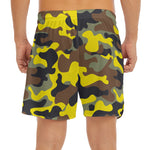Yellow Brown And Black Camouflage Print Men's Split Running Shorts
