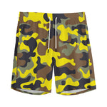 Yellow Brown And Black Camouflage Print Men's Sports Shorts