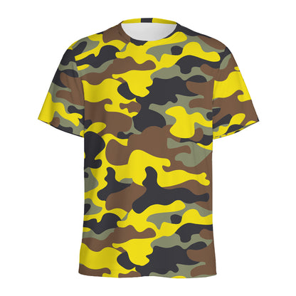 Yellow Brown And Black Camouflage Print Men's Sports T-Shirt