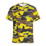 Yellow Brown And Black Camouflage Print Men's Sports T-Shirt