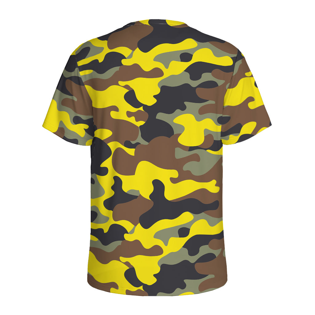 Yellow Brown And Black Camouflage Print Men's Sports T-Shirt