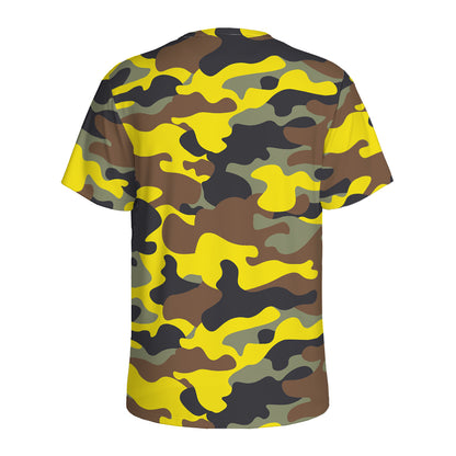 Yellow Brown And Black Camouflage Print Men's Sports T-Shirt