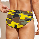 Yellow Brown And Black Camouflage Print Men's Swim Briefs