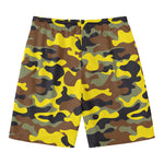 Yellow Brown And Black Camouflage Print Men's Swim Trunks