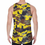 Yellow Brown And Black Camouflage Print Men's Velvet Tank Top