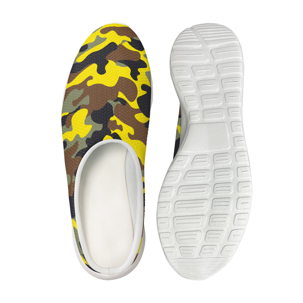Yellow Brown And Black Camouflage Print Mesh Casual Shoes