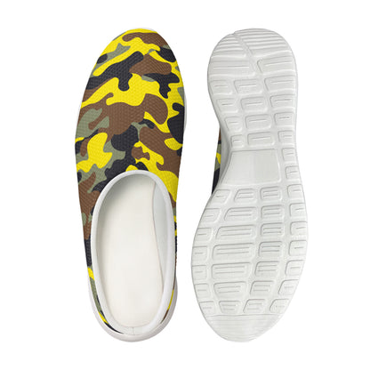Yellow Brown And Black Camouflage Print Mesh Casual Shoes