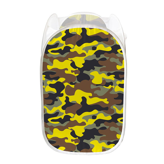 Yellow Brown And Black Camouflage Print Mesh Laundry Hamper