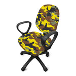 Yellow Brown And Black Camouflage Print Office Chair Cover