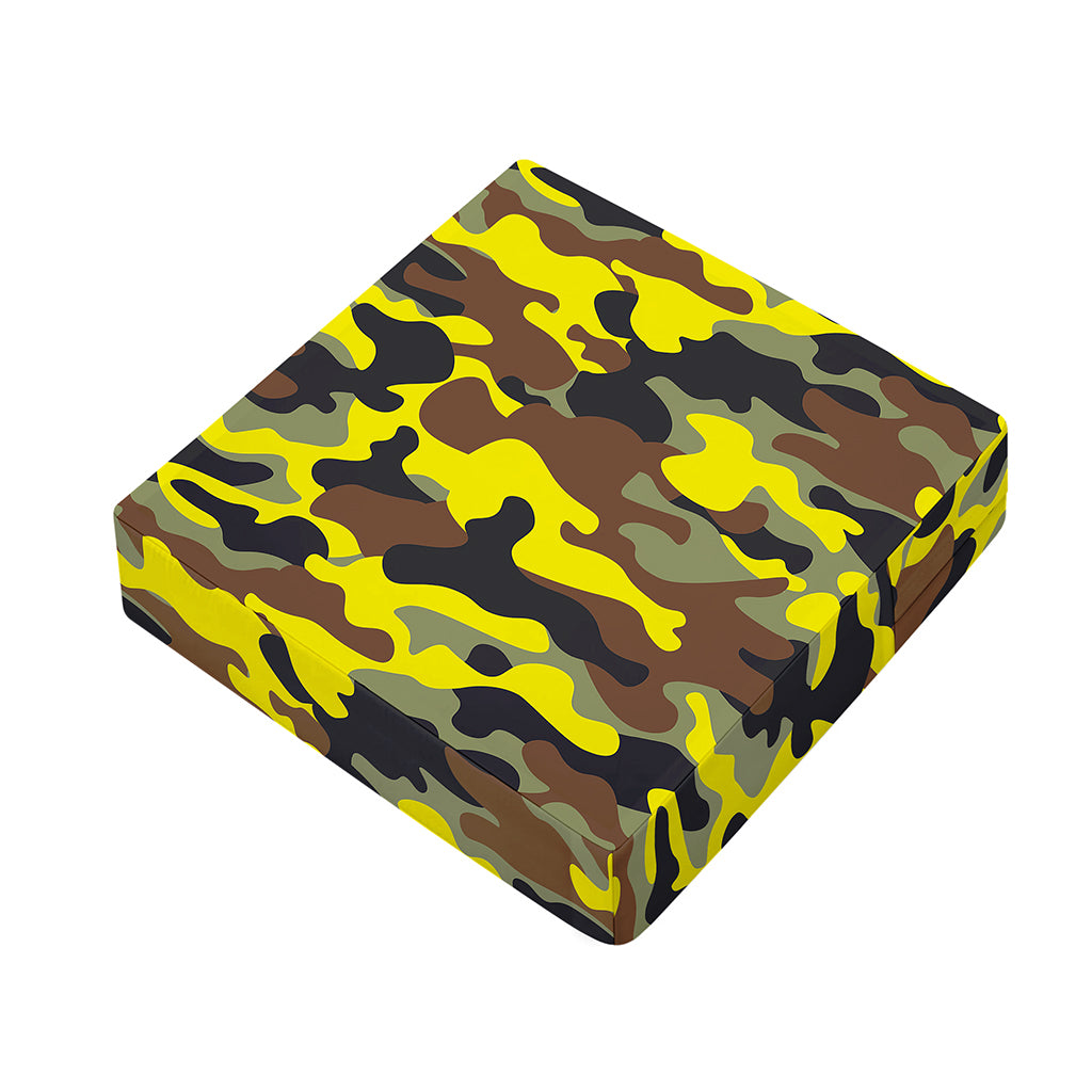 Yellow Brown And Black Camouflage Print Outdoor Seat Cushion Cover