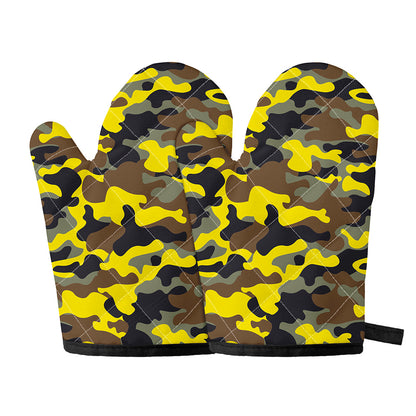 Yellow Brown And Black Camouflage Print Oven Mitts