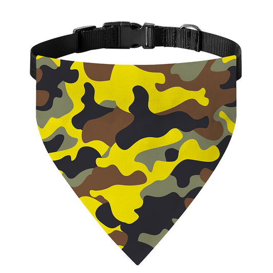 Yellow Brown And Black Camouflage Print Over The Collar Dog Bandana