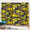 Yellow Brown And Black Camouflage Print Pencil Pleat Curtains